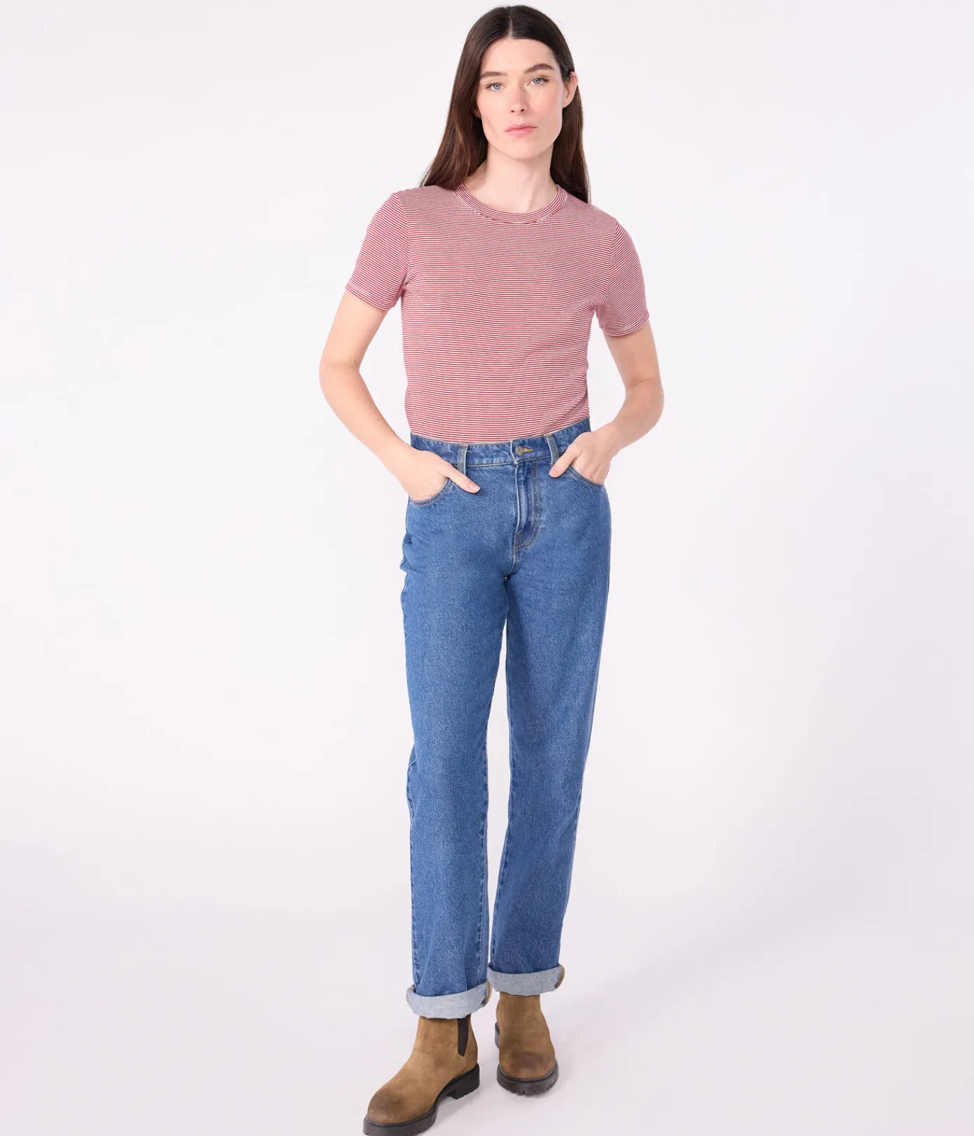 Petit Bateau Alle T-Shirts|T-Shirts, Tanktops*Kurzärmeliges Damen-T-Shirt L’Iconique aus Baumwolle ROT AMARANTE/ MARSHMALLOW