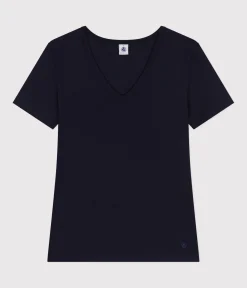 Petit Bateau Alle T-Shirts|Das Ikonische (Slim)*Kurzärmeliges Damen-T-Shirt L'ICONIQUE aus einfarbigem Rippstrick blau SMOKING