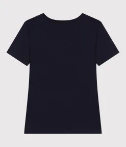 Petit Bateau Alle T-Shirts|Das Ikonische (Slim)*Kurzärmeliges Damen-T-Shirt L'ICONIQUE aus einfarbigem Rippstrick blau SMOKING