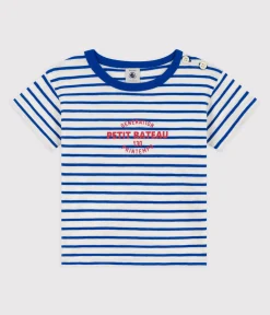 Petit Bateau T-Shirts, Oberteile*Kurzärmeliges, gestreiftes Baby-T-Shirt aus Baumwolle weiss MARSHMALLOW/blau PERSE