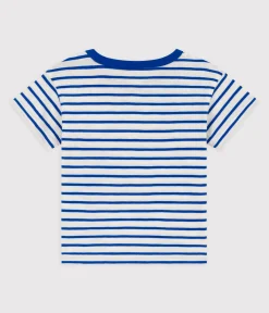 Petit Bateau T-Shirts, Oberteile*Kurzärmeliges, gestreiftes Baby-T-Shirt aus Baumwolle weiss MARSHMALLOW/blau PERSE