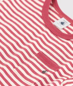 Petit Bateau T-Shirts, Oberteile*Kurzärmeliges gestreiftes Baby-T-Shirt aus gestreiftem geflammtem Jersey. rosa PAPI/beige AVALANCHE