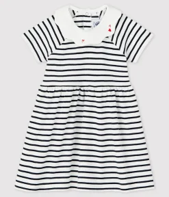 Petit Bateau Kleider*Kurzärmeliges gestreiftes Babykleid aus Rippstrick für Mädchen weiss MARSHMALLOW/blau SMOKING