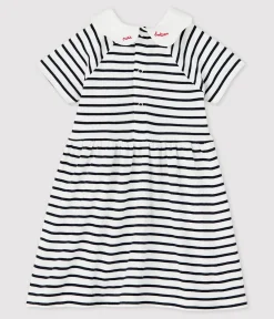 Petit Bateau Kleider*Kurzärmeliges gestreiftes Babykleid aus Rippstrick für Mädchen weiss MARSHMALLOW/blau SMOKING