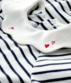 Petit Bateau Kleider*Kurzärmeliges gestreiftes Babykleid aus Rippstrick für Mädchen weiss MARSHMALLOW/blau SMOKING