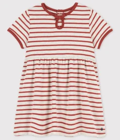 Petit Bateau Kleider*Kurzärmeliges, gestreiftes Babykleid aus Bio-Baumwolle beige MONTELIMAR/ OMBRIE
