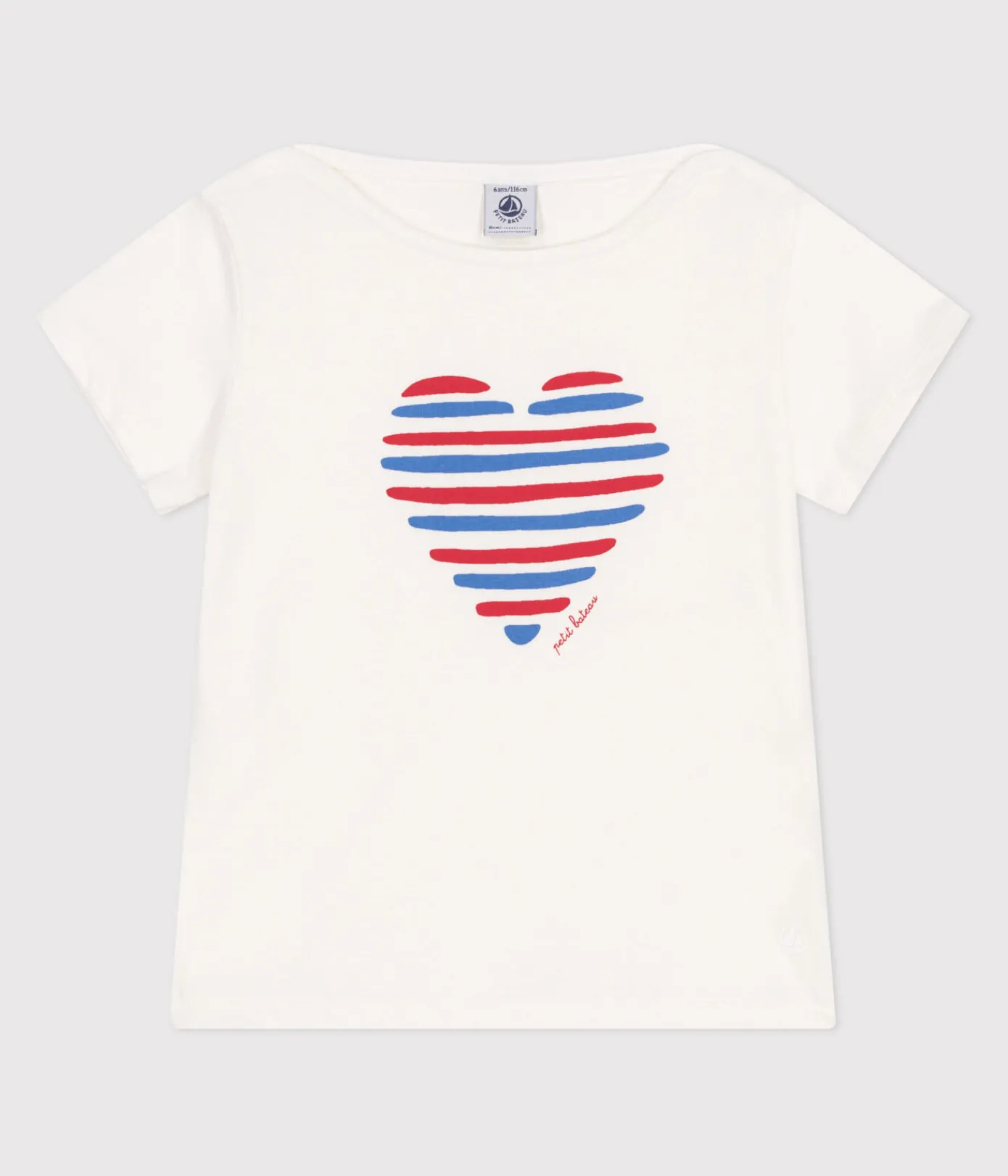 Petit Bateau T-Shirts, Tops, Oberteile*Kurzärmeliges Kinder T-Shirt aus Baumwolle mit Herzmotiv weiss MARSHMALLOW