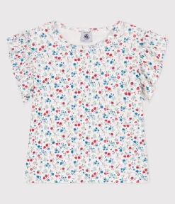 Petit Bateau T-Shirts, Tops, Oberteile*Kurzärmeliges Kinder T-Shirt aus Baumwolle mit Blumenmuster weiss MARSHMALLOW/weiss MULTICO