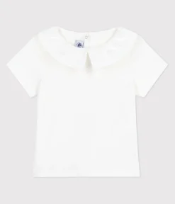 Petit Bateau T-Shirts, Tops, Oberteile*Kurzärmeliges Kinder T-Shirt mit Kragen aus einfarbiger Baumwolle weiss MARSHMALLOW