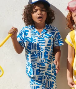 Petit Bateau T-Shirts, Poloshirts, Hemden*Kurzärmeliges Kinder-Hemd aus bedruckter Baumwolle blau MARSHMALLOW/ PORCELANA