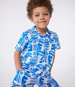 Petit Bateau T-Shirts, Poloshirts, Hemden*Kurzärmeliges Kinder-Hemd aus bedruckter Baumwolle blau MARSHMALLOW/ PORCELANA