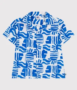 Petit Bateau T-Shirts, Poloshirts, Hemden*Kurzärmeliges Kinder-Hemd aus bedruckter Baumwolle blau MARSHMALLOW/ PORCELANA