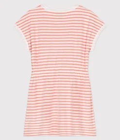 Petit Bateau Kleider, Röcke*Kurzärmeliges Kinder-Kleid aus Baumwoll-Frottee mit Streifen orange MARSHMALLOW/ ABRICOT