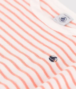 Petit Bateau Kleider, Röcke*Kurzärmeliges Kinder-Kleid aus Baumwoll-Frottee mit Streifen orange MARSHMALLOW/ ABRICOT
