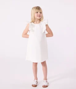 Petit Bateau Kleider, Röcke*Kurzärmeliges Kinder-Kleid aus Baumwolle weiss MARSHMALLOW/grau ARGENT