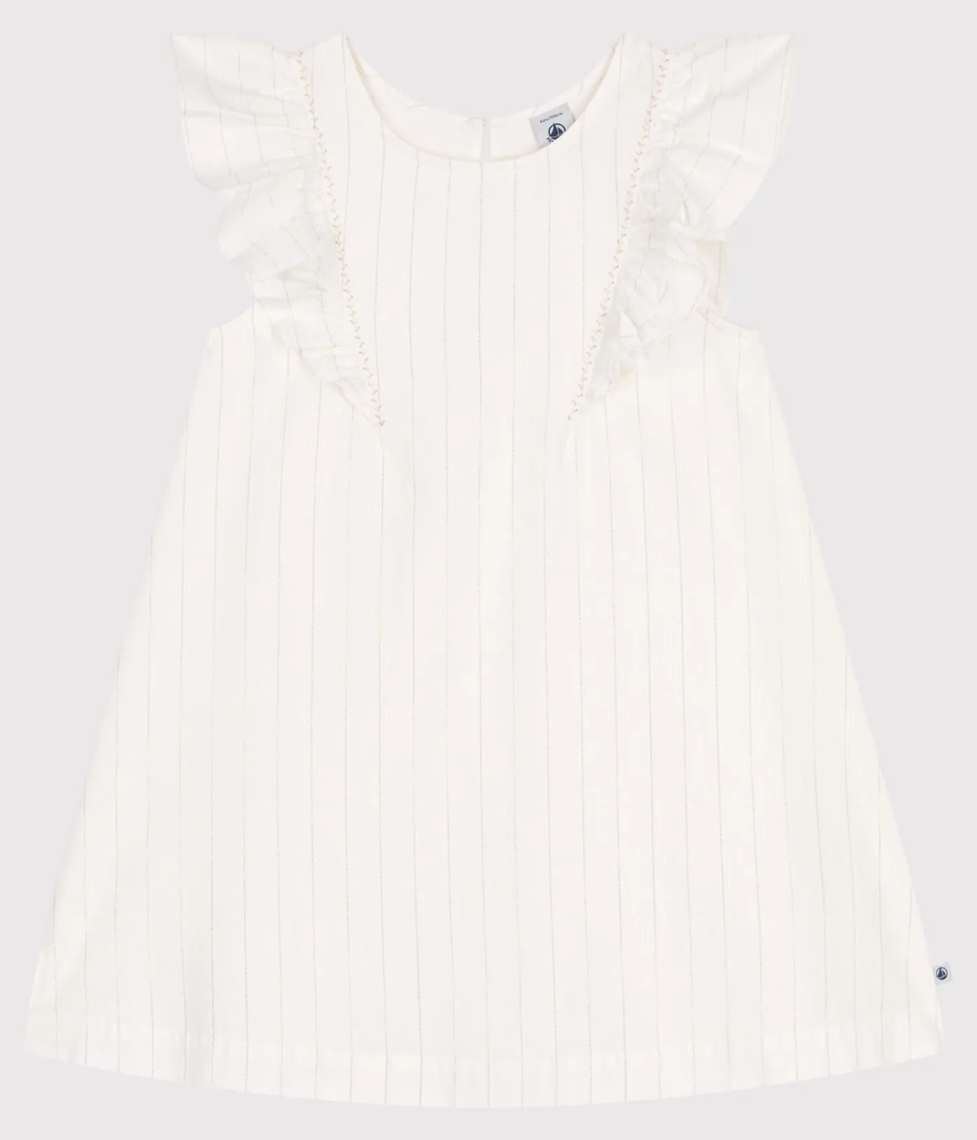 Petit Bateau Kleider, Röcke*Kurzärmeliges Kinder-Kleid aus Baumwolle weiss MARSHMALLOW/grau ARGENT