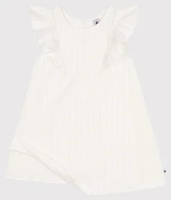 Petit Bateau Kleider, Röcke*Kurzärmeliges Kinder-Kleid aus Baumwolle weiss MARSHMALLOW/grau ARGENT