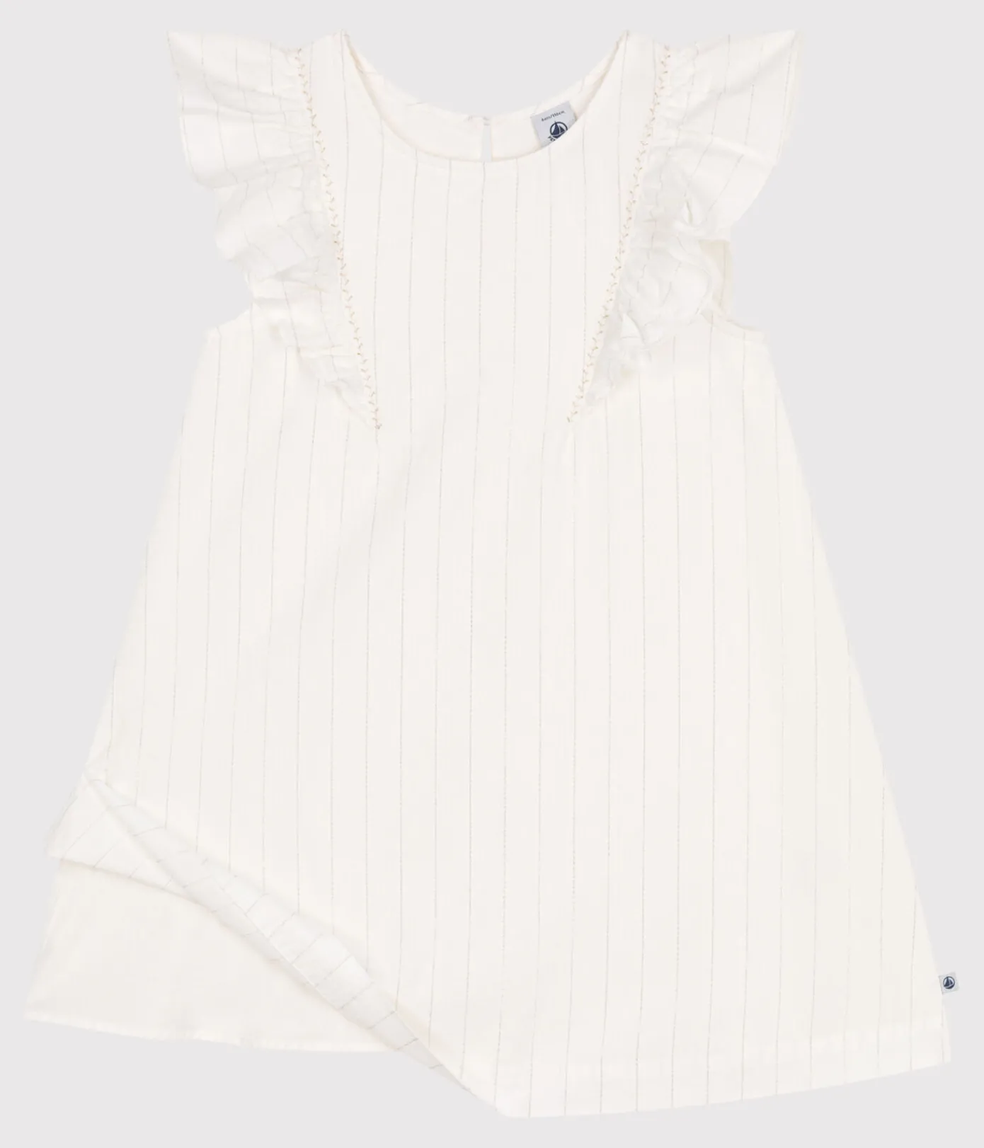 Petit Bateau Kleider, Röcke*Kurzärmeliges Kinder-Kleid aus Baumwolle weiss MARSHMALLOW/grau ARGENT