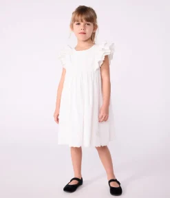 Petit Bateau Kleider, Röcke*Kurzärmeliges Kinder-Kleid aus einfarbiger Baumwolle weiss ECUME