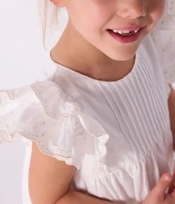 Petit Bateau Kleider, Röcke*Kurzärmeliges Kinder-Kleid aus einfarbiger Baumwolle weiss ECUME