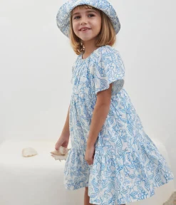 Petit Bateau Kleider, Röcke*Kurzärmeliges Kinder-Kleid aus bedruckter Baumwolle blau MARSHMALLOW/ PORCELANA
