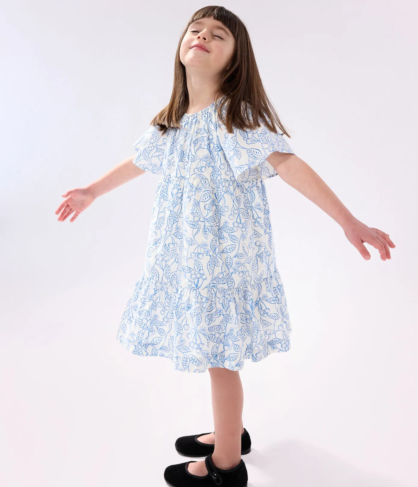 Petit Bateau Kleider, Röcke*Kurzärmeliges Kinder-Kleid aus bedruckter Baumwolle blau MARSHMALLOW/ PORCELANA