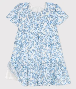 Petit Bateau Kleider, Röcke*Kurzärmeliges Kinder-Kleid aus bedruckter Baumwolle blau MARSHMALLOW/ PORCELANA