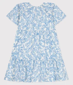 Petit Bateau Kleider, Röcke*Kurzärmeliges Kinder-Kleid aus bedruckter Baumwolle blau MARSHMALLOW/ PORCELANA
