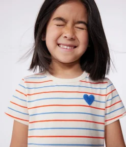 Petit Bateau Kleider, Röcke*Kurzärmeliges Kinder-Kleid aus Baumwolle mit Streifen und Herzmotiv weiss AVALANCHE/ MULTICO