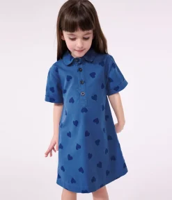 Petit Bateau Kleider, Röcke*Kurzärmeliges Kinder-Kleid aus Baumwolle mit Herzmotiv blau ALASKA FONCE/ MEDIEVAL