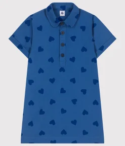 Petit Bateau Kleider, Röcke*Kurzärmeliges Kinder-Kleid aus Baumwolle mit Herzmotiv blau ALASKA FONCE/ MEDIEVAL