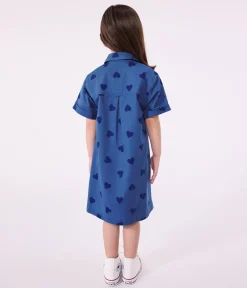Petit Bateau Kleider, Röcke*Kurzärmeliges Kinder-Kleid aus Baumwolle mit Herzmotiv blau ALASKA FONCE/ MEDIEVAL
