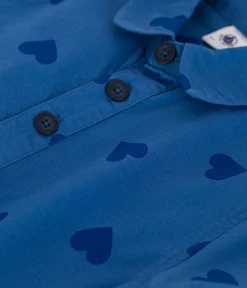 Petit Bateau Kleider, Röcke*Kurzärmeliges Kinder-Kleid aus Baumwolle mit Herzmotiv blau ALASKA FONCE/ MEDIEVAL