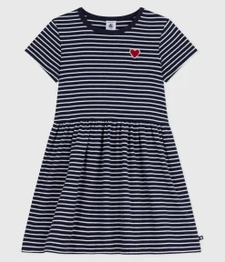 Petit Bateau Kleider, Röcke*Kurzärmeliges Kinder-Kleid aus Baumwolle mit Streifen blau SMOKING/weiss MARSHMALLOW