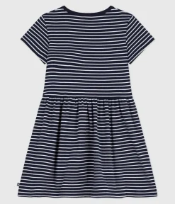 Petit Bateau Kleider, Röcke*Kurzärmeliges Kinder-Kleid aus Baumwolle mit Streifen blau SMOKING/weiss MARSHMALLOW