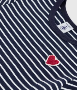 Petit Bateau Kleider, Röcke*Kurzärmeliges Kinder-Kleid aus Baumwolle mit Streifen blau SMOKING/weiss MARSHMALLOW