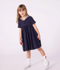 Petit Bateau Kleider, Röcke*Kurzärmeliges Kinder-Kleid aus einfarbiger Baumwolle blau SMOKING