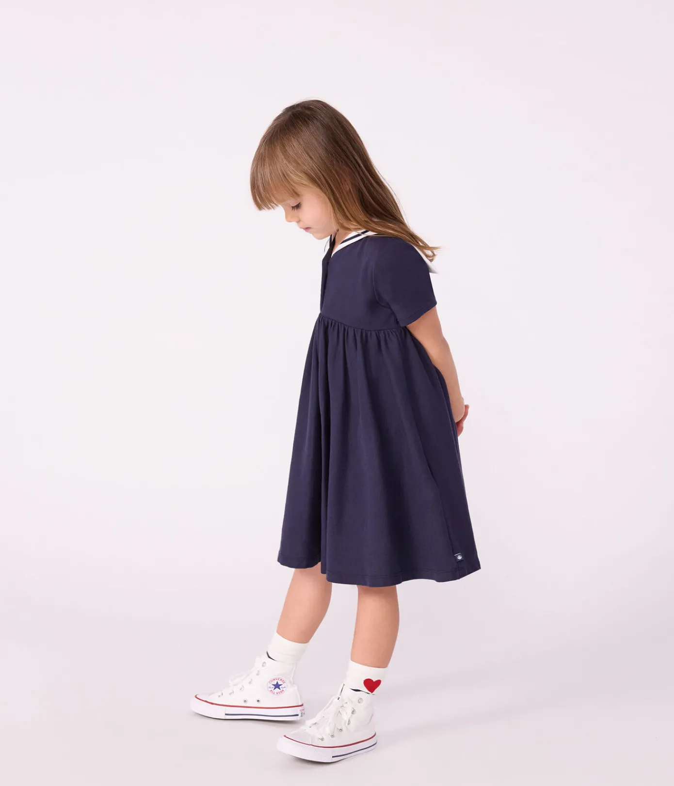 Petit Bateau Kleider, Röcke*Kurzärmeliges Kinder-Kleid aus einfarbiger Baumwolle blau SMOKING
