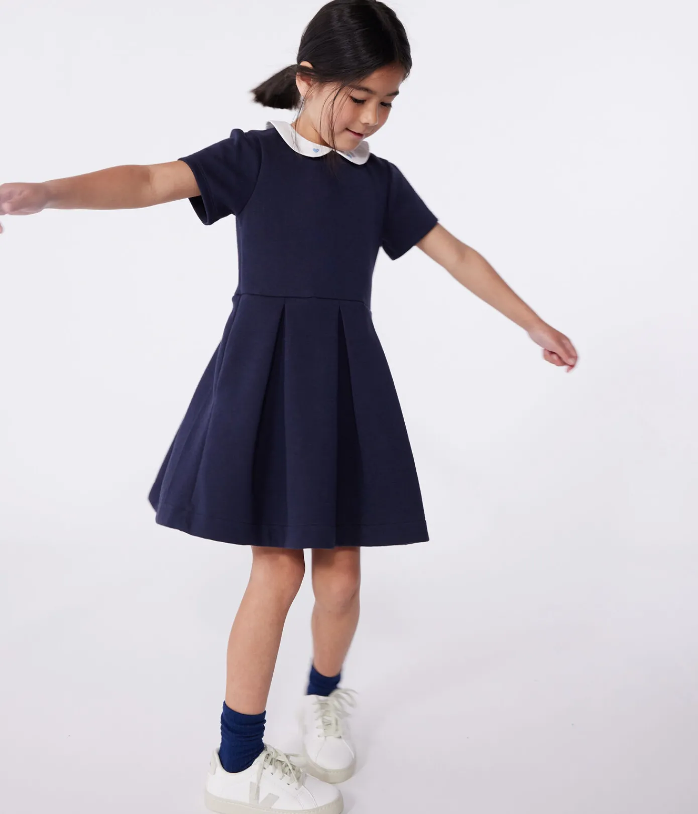 Petit Bateau Kleider, Röcke*Kurzärmeliges Kinder-Kleid aus einfarbiger Baumwolle blau SMOKING