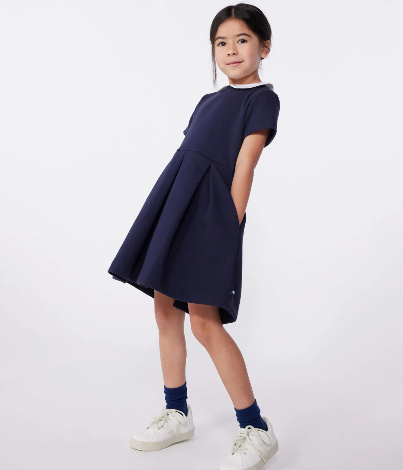 Petit Bateau Kleider, Röcke*Kurzärmeliges Kinder-Kleid aus einfarbiger Baumwolle blau SMOKING