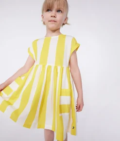 Petit Bateau Kleider, Röcke*Kurzärmeliges Kinder-Kleid aus Baumwolle mit Streifen weiss MARSHMALLOW/ ORGE