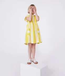 Petit Bateau Kleider, Röcke*Kurzärmeliges Kinder-Kleid aus Baumwolle mit Streifen weiss MARSHMALLOW/ ORGE