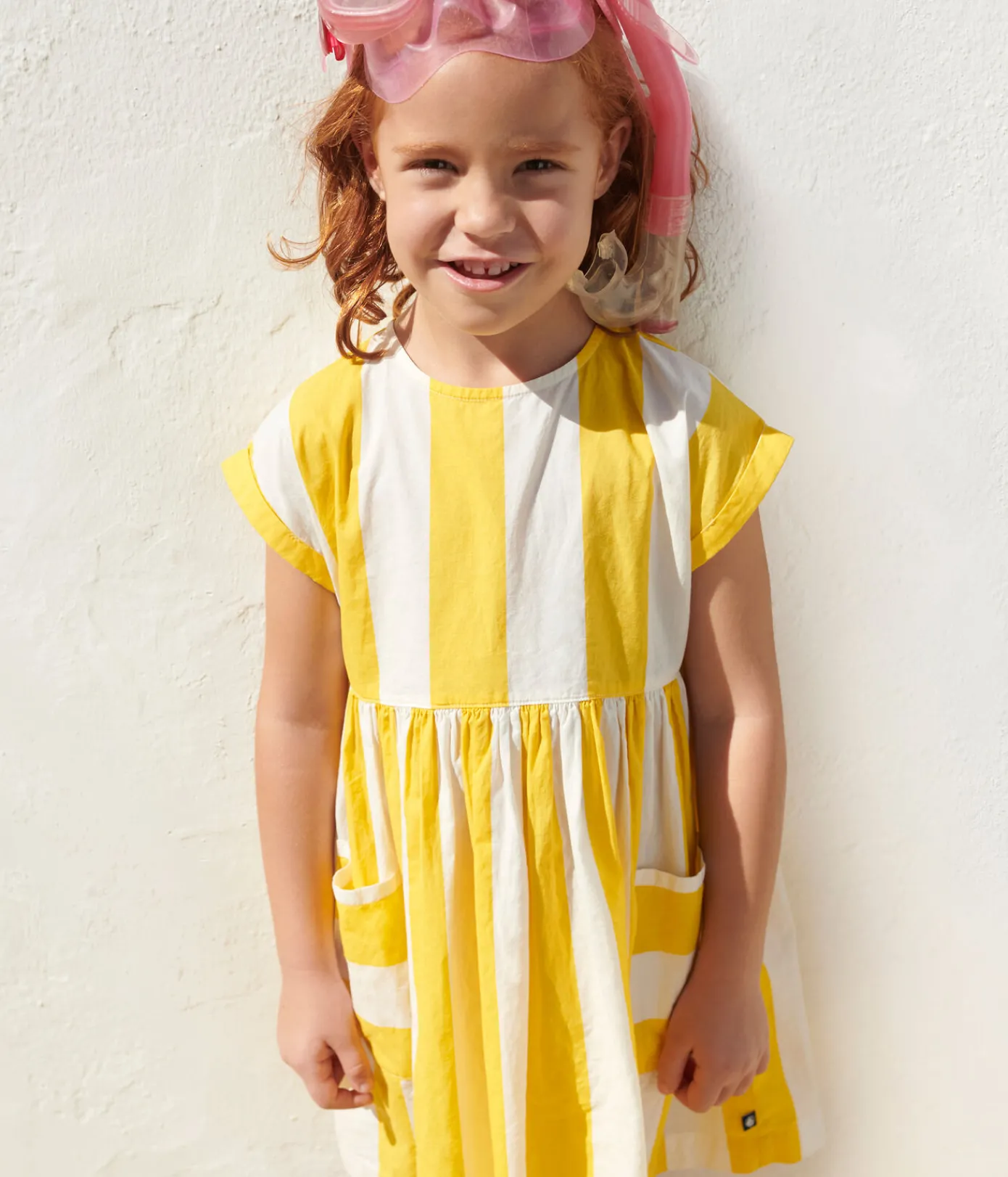 Petit Bateau Kleider, Röcke*Kurzärmeliges Kinder-Kleid aus Baumwolle mit Streifen weiss MARSHMALLOW/ ORGE