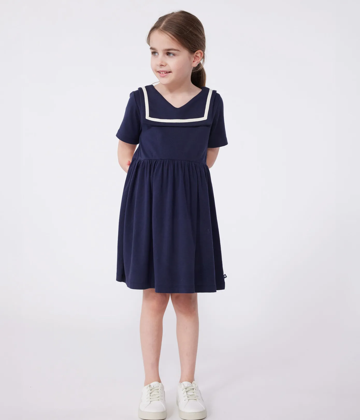 Petit Bateau Kleider, Röcke*Kurzärmeliges Kinder-Kleid aus einfarbiger Baumwolle blau SMOKING