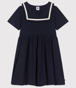 Petit Bateau Kleider, Röcke*Kurzärmeliges Kinder-Kleid aus einfarbiger Baumwolle blau SMOKING