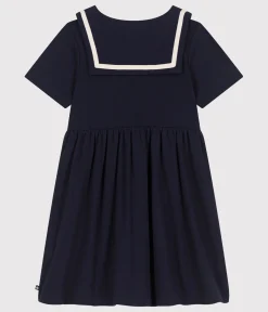 Petit Bateau Kleider, Röcke*Kurzärmeliges Kinder-Kleid aus einfarbiger Baumwolle blau SMOKING