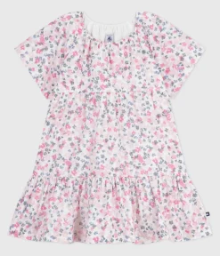 Petit Bateau Kleider, Röcke*Kurzärmeliges Kinder-Kleid aus bedruckter Baumwolle weiss MARSHMALLOW/weiss MULTICO