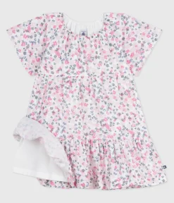 Petit Bateau Kleider, Röcke*Kurzärmeliges Kinder-Kleid aus bedruckter Baumwolle weiss MARSHMALLOW/weiss MULTICO