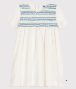 Petit Bateau Kleider, Röcke*Kurzärmeliges Kinder-Kleid aus Baumwolle weiss ECUME