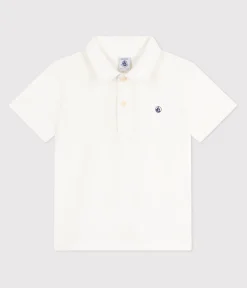 Petit Bateau T-Shirts, Poloshirts, Hemden*Kurzärmeliges Kinder-Poloshirt aus einfarbiger Baumwolle weiss MARSHMALLOW